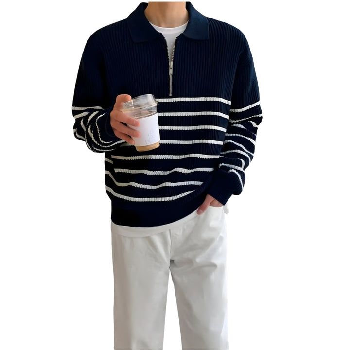 Herentrui met rits en horizontale streeppatroon