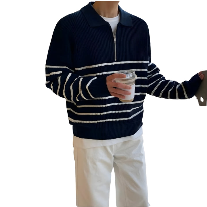 Herentrui met rits en horizontale streeppatroon