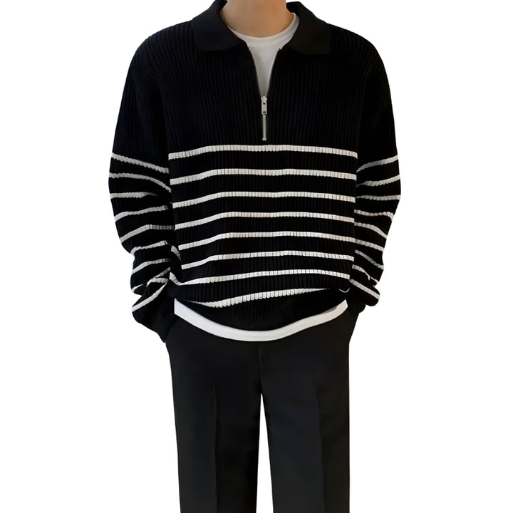 Herentrui met rits en horizontale streeppatroon