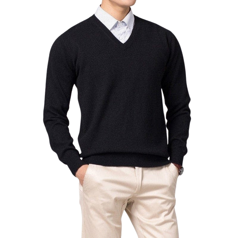 Heren trui met ronde hals en geribbelde boorden