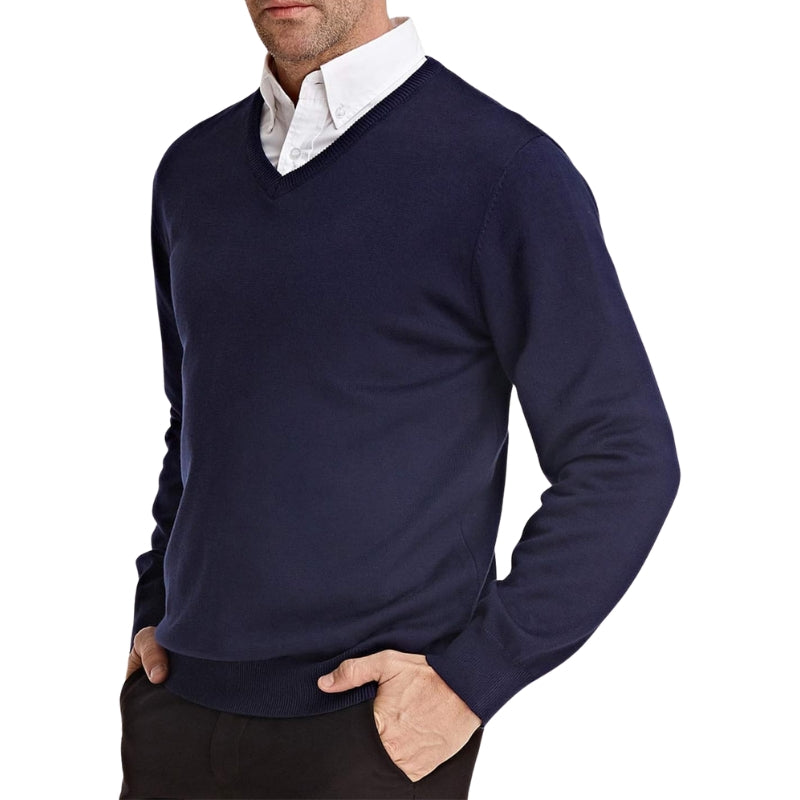 Heren trui met ronde hals en geribbelde boorden