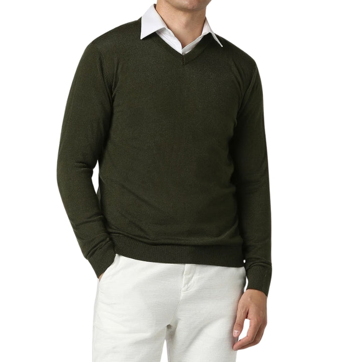 Heren trui met ronde hals en geribbelde boorden