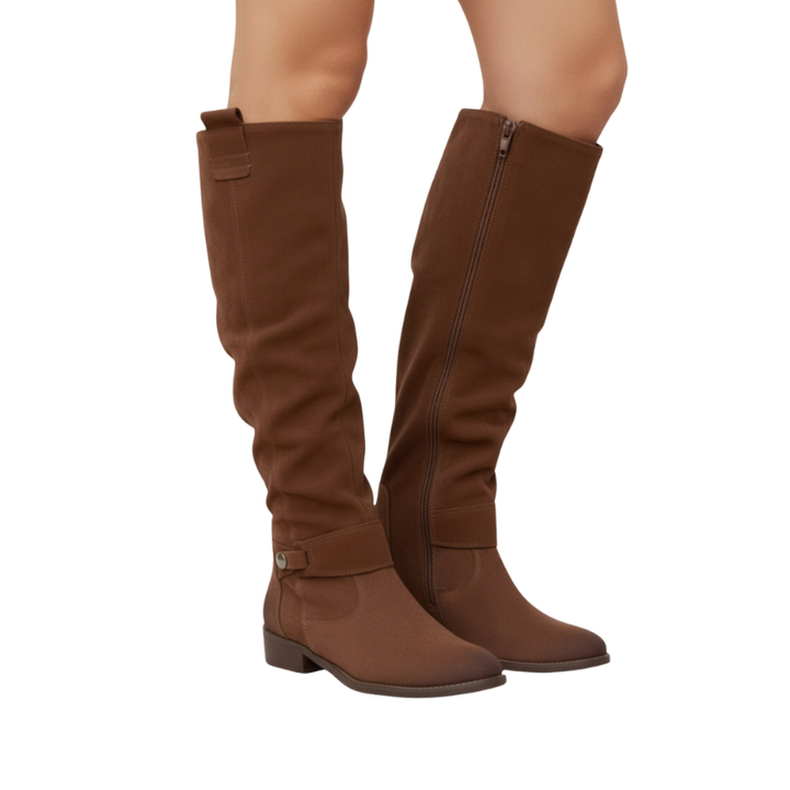 Hoge laarzen met rechte schacht en gestikte gegevens