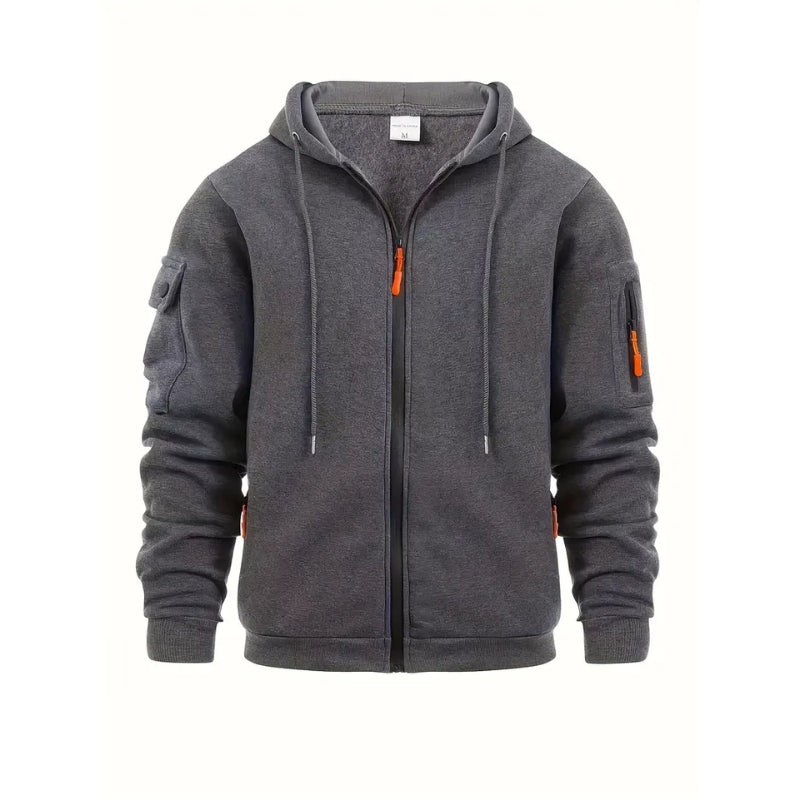 Hoodie met volledige rits mouwzakken en trekkoord