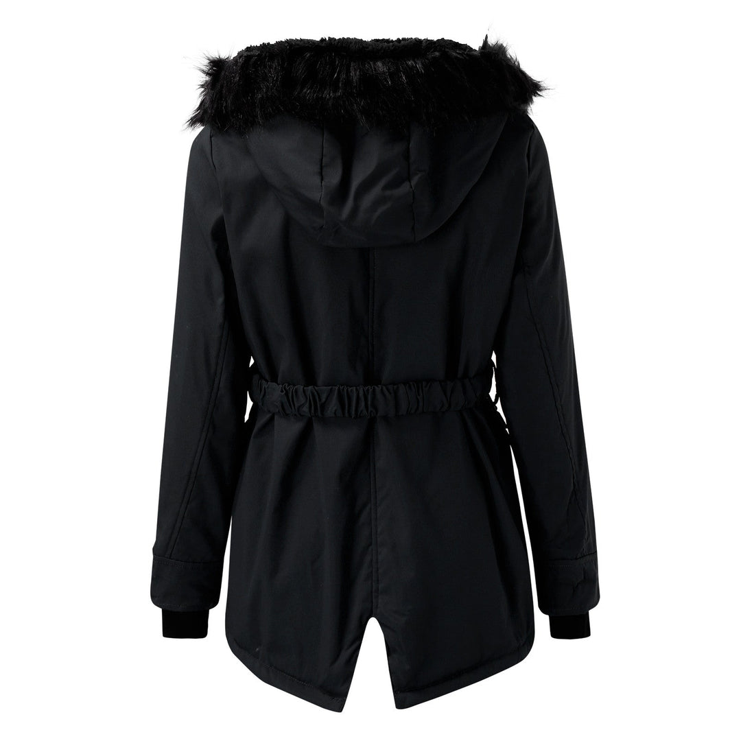 Dames winterjas met capuchon en volledige knoopsluiting aan de voorkant