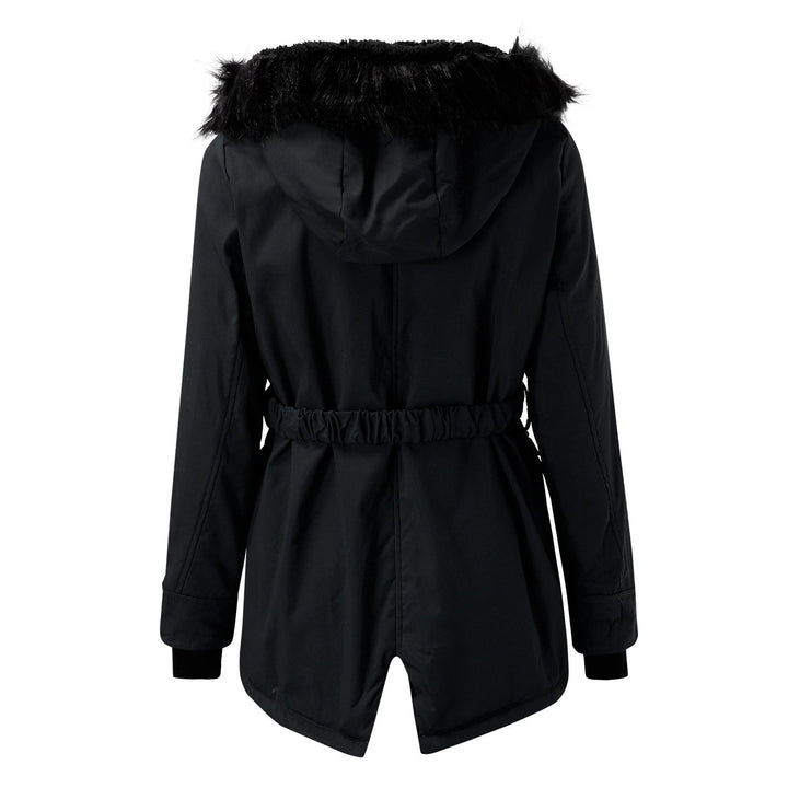 Dames winterjas met capuchon en volledige knoopsluiting aan de voorkant