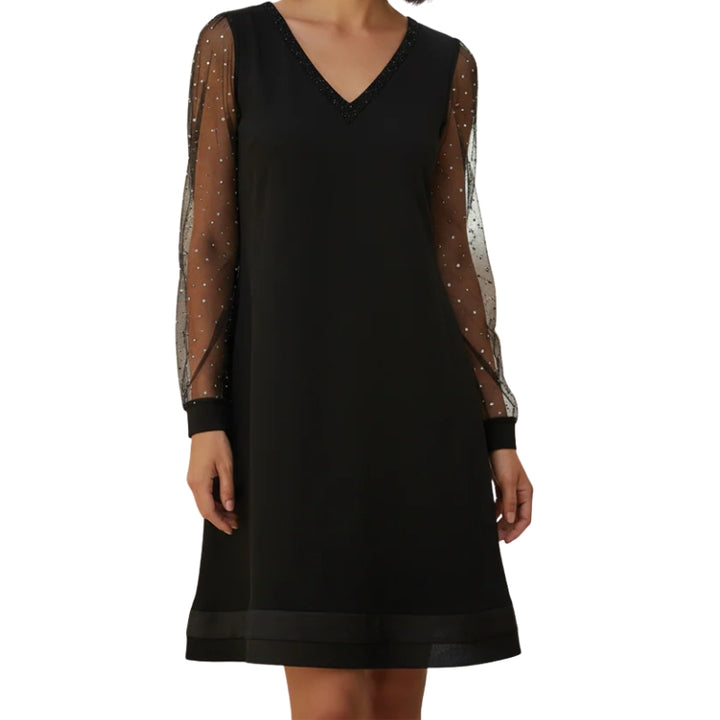 Jurk met V-hals en transparante mouwen