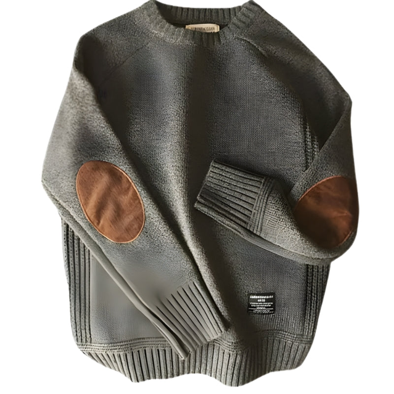 Kabelgebreide trui met elleboogstukken voor heren