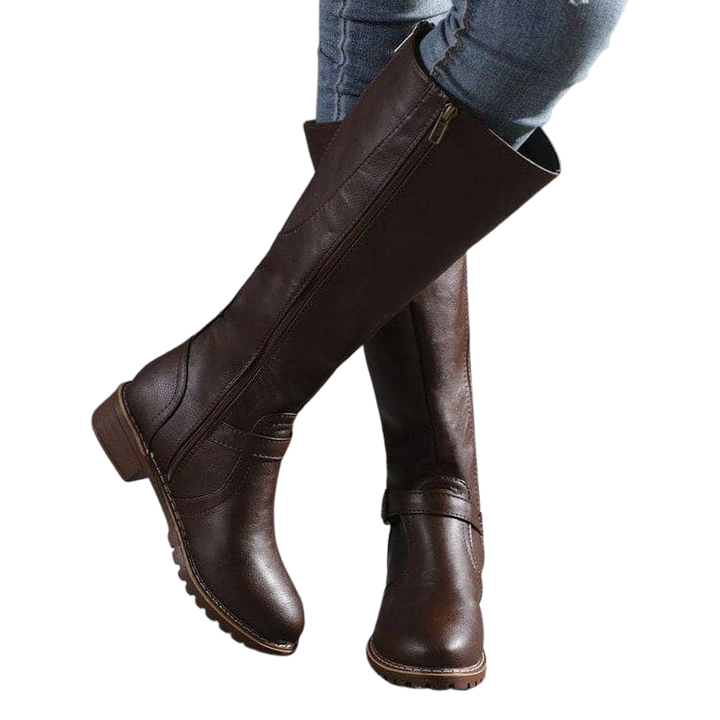 Kniehoge laarzen met rits aan de zijkant en gespdetail