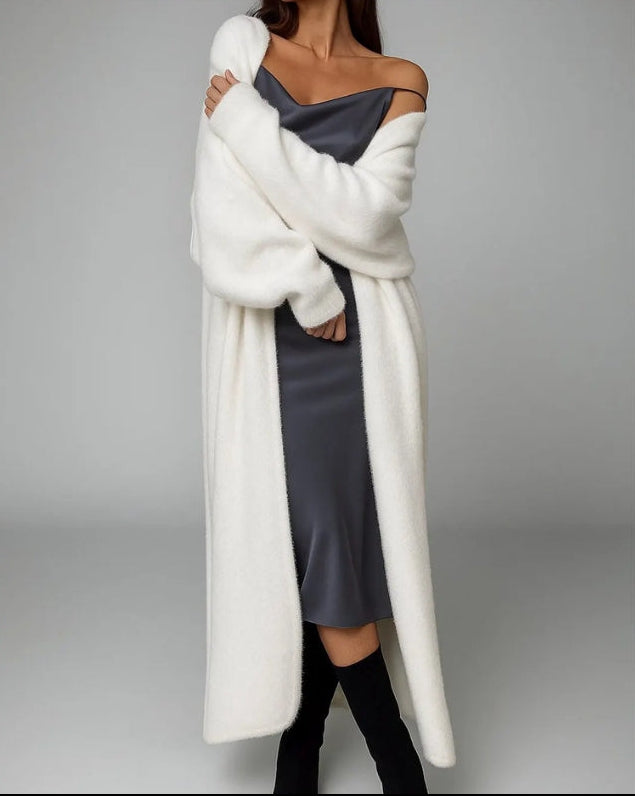 Lang dames vest met riem en open voorkant