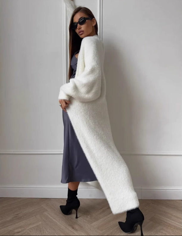 Lang dames vest met riem en open voorkant