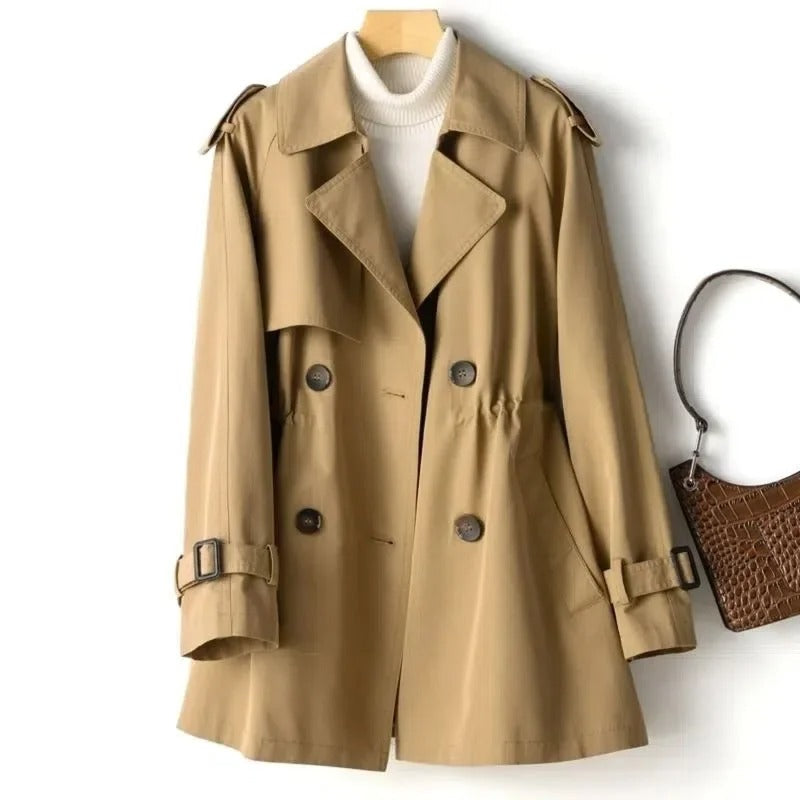 Lange trenchcoat met riem en dubbele knoopsluiting