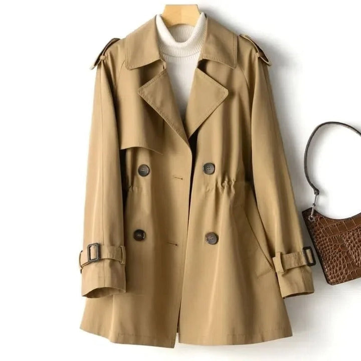 Lange trenchcoat met riem en dubbele knoopsluiting