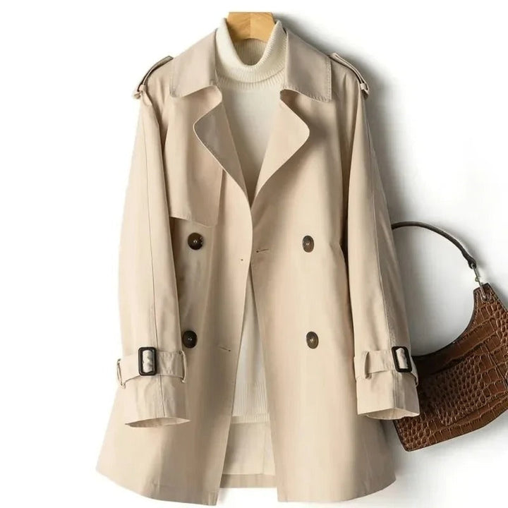 Lange trenchcoat met riem en dubbele knoopsluiting