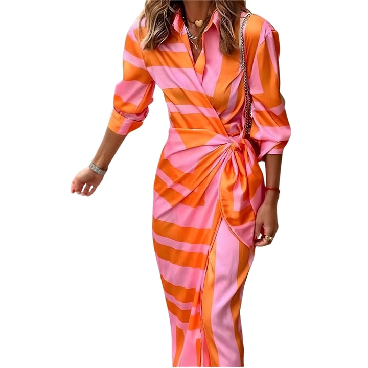 Overslag jurk met kraag en driekwart mouwen