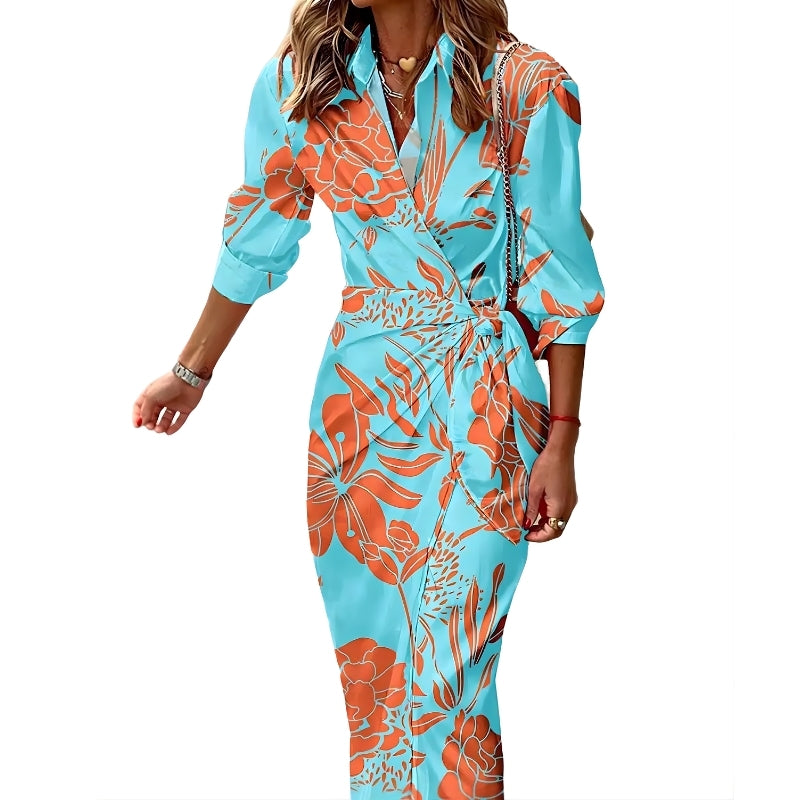 Overslag jurk met kraag en driekwart mouwen