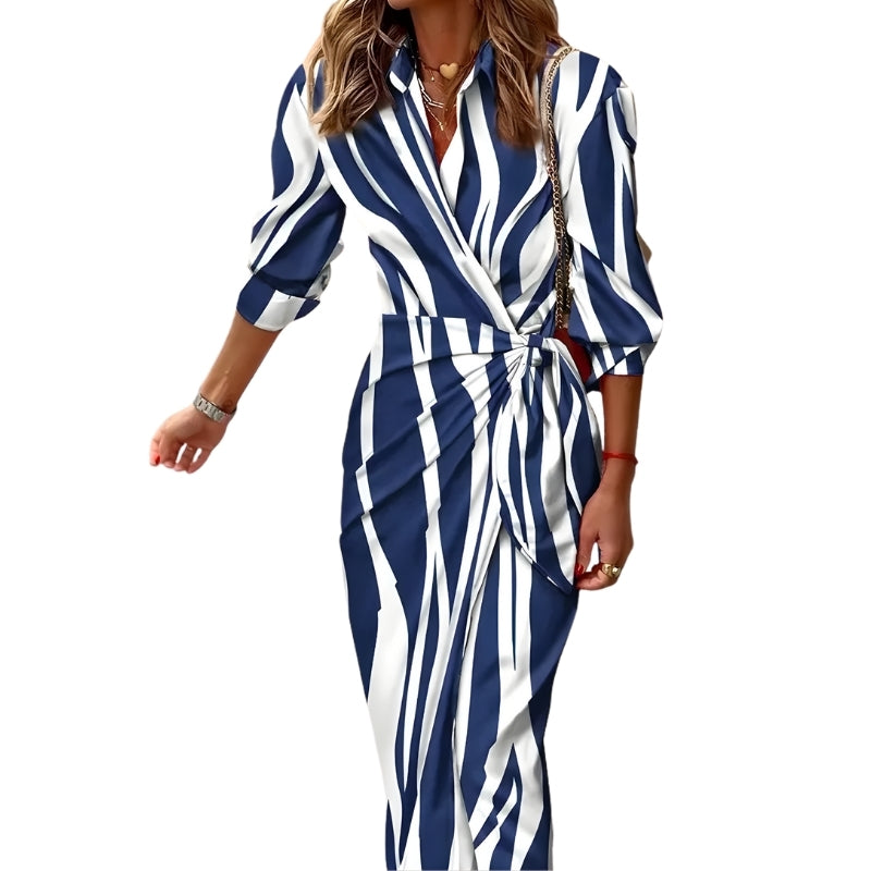 Overslag jurk met kraag en driekwart mouwen