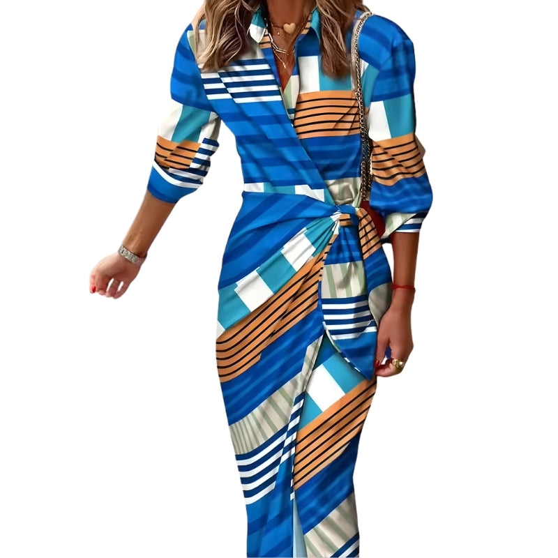 Overslag jurk met kraag en driekwart mouwen