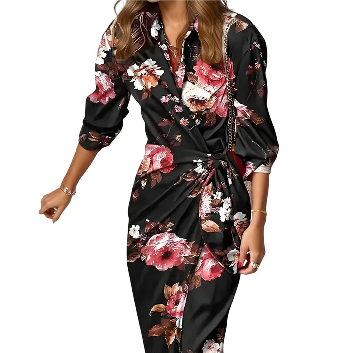 Overslag jurk met kraag en driekwart mouwen