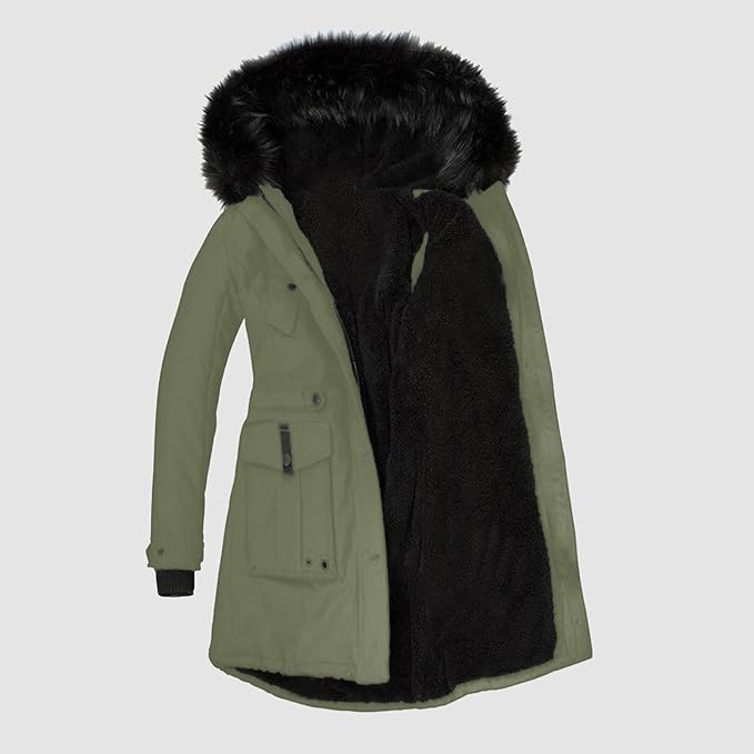 Parka met capuchon imitatiebont en voorzakken