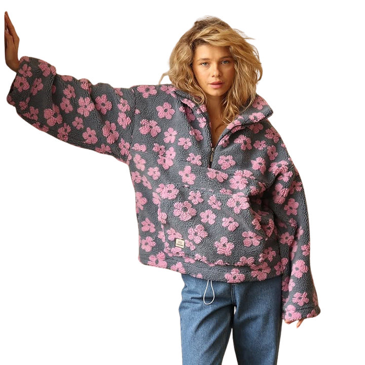 Pullover hoodie met bloemenpatroon en losse pasvorm