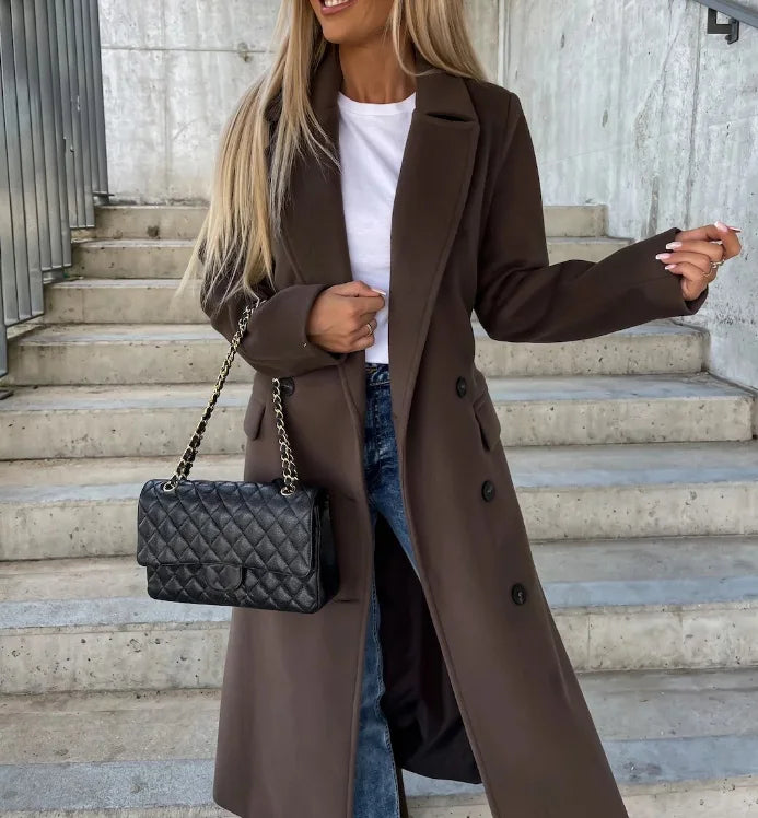 Dames lange winterjas met riem