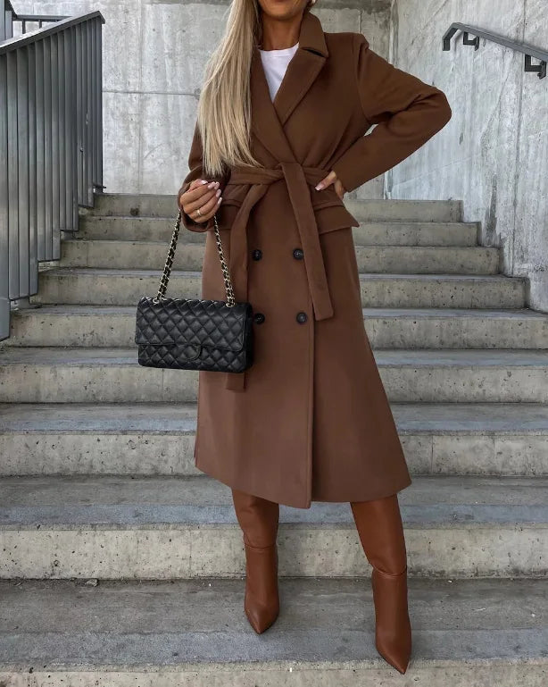 Dames lange winterjas met riem