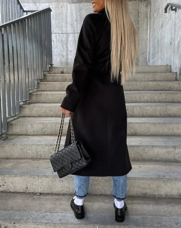 Dames lange winterjas met riem
