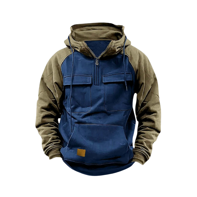 Sweatshirt met capuchon, halve rits en zakken