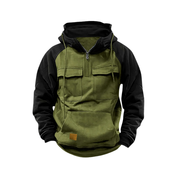 Sweatshirt met capuchon, halve rits en zakken