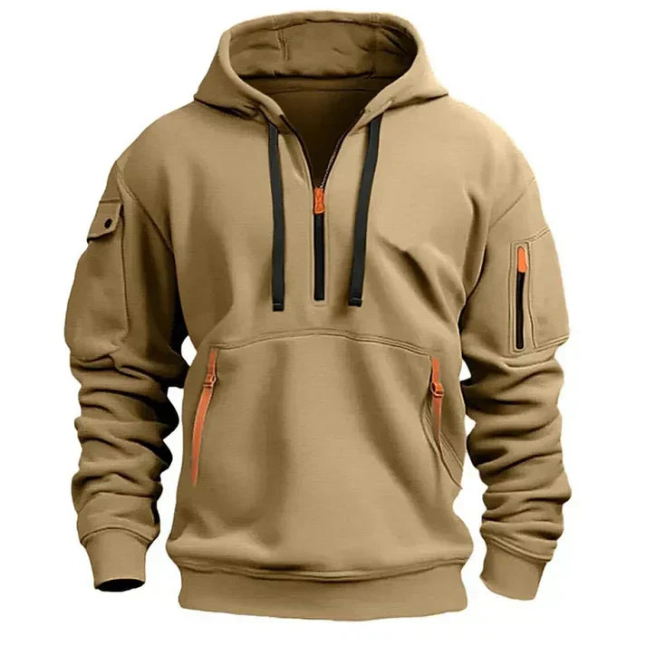 Sweatshirt met capuchon, halve rits en zijzakken