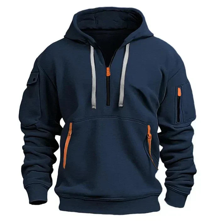 Sweatshirt met capuchon, halve rits en zijzakken