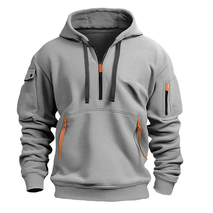 Sweatshirt met capuchon, halve rits en zijzakken