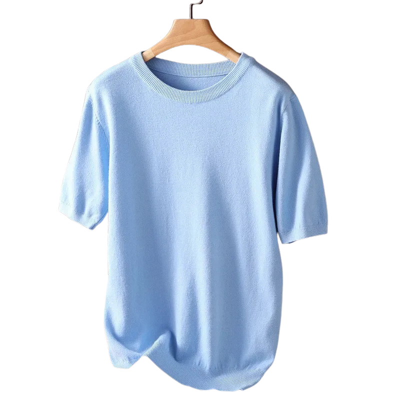 T-shirt met ronde hals van breiwerk ontworpen voor seizoensgebruik