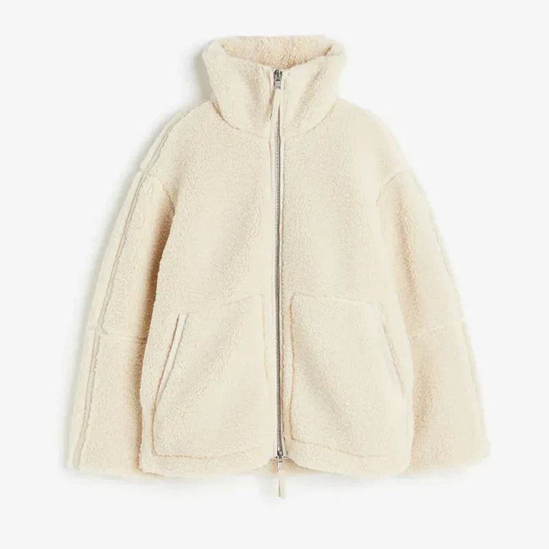 Dames fleece wollen jas met ritssluiting
