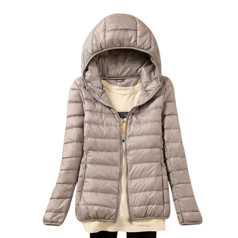 Winterpufferjack met capuchon voor dames met draagbare tas