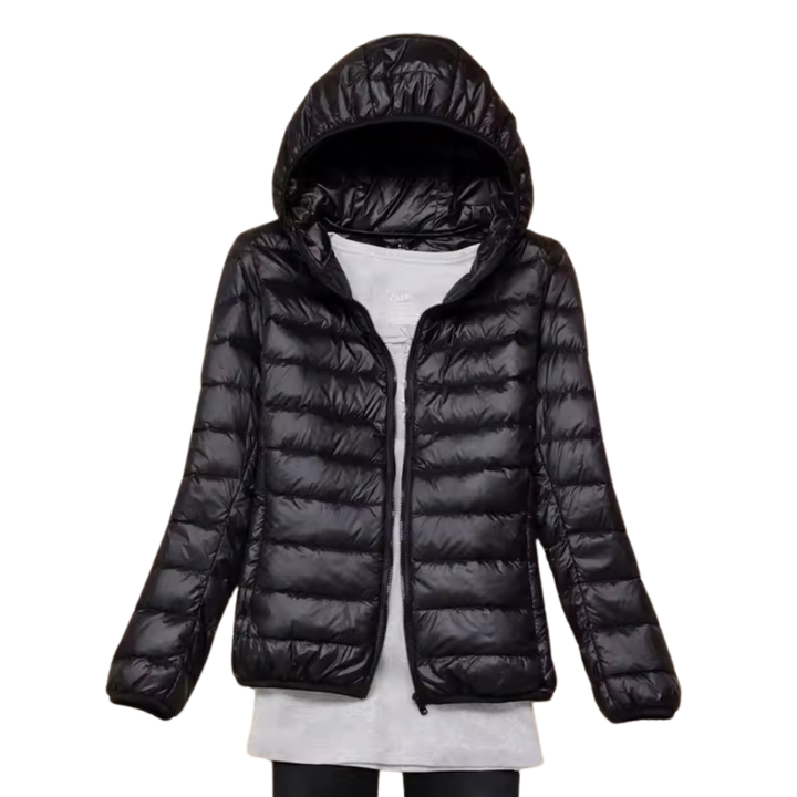 Winterpufferjack met capuchon voor dames met draagbare tas