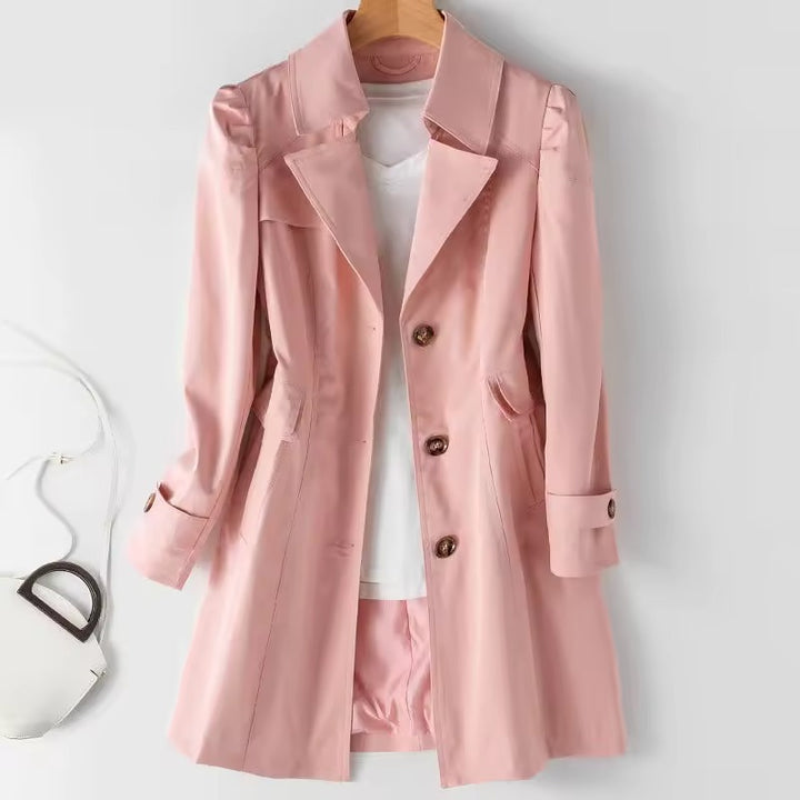Dames trenchcoat met zakken middellange lengte voor herfst en winter